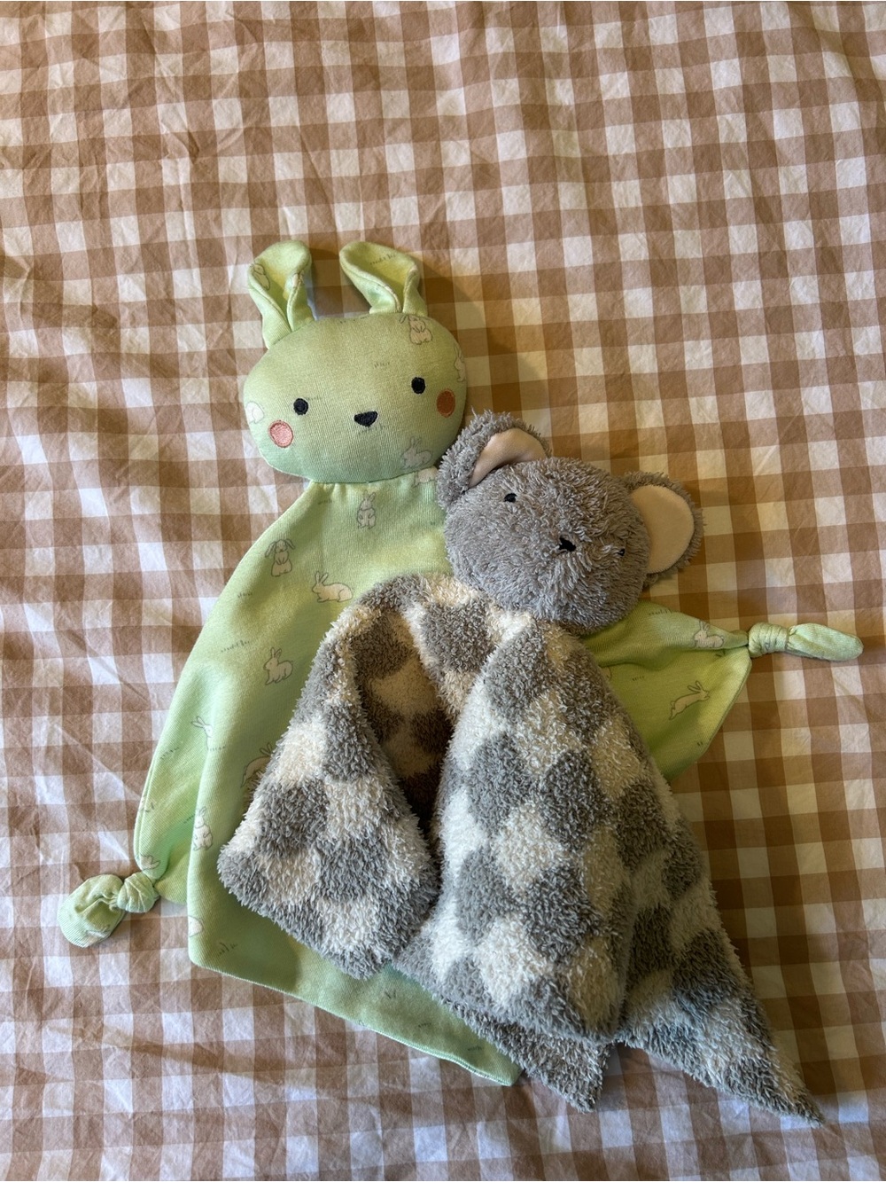 Target Green Bunny and Gray Bear Baby Lovey Duo